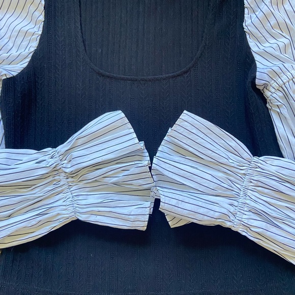 HUTCH Anthropologie $138 Mixed Media Cinched Sleeve Top Size Medium - Picture 3 of 6